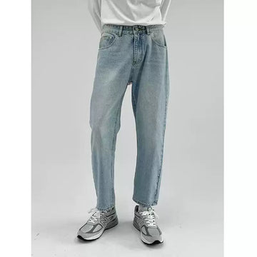 Washed Light Blue Straight Jeans