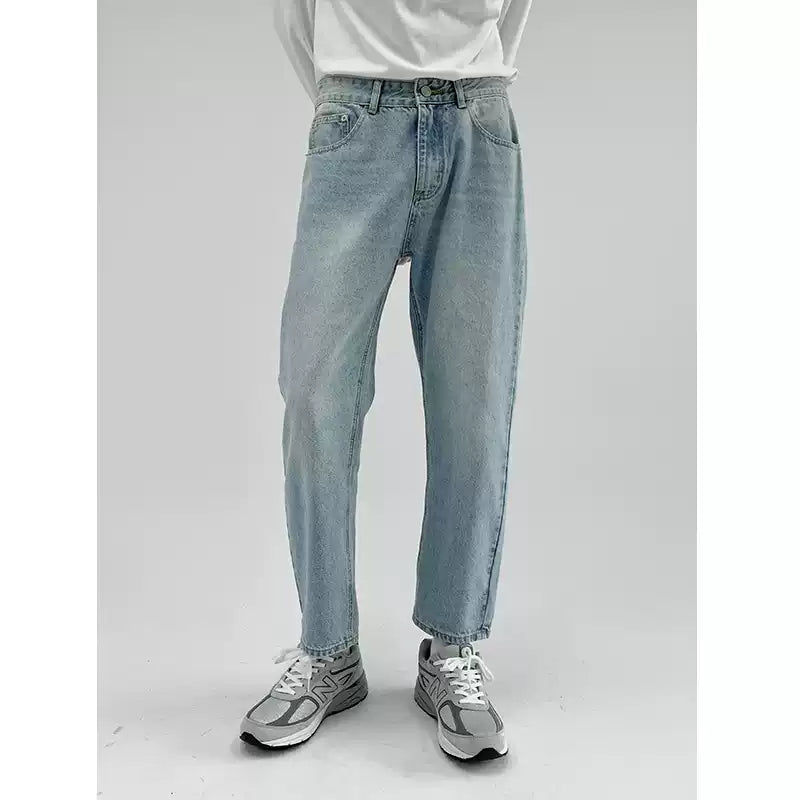 Washed Light Blue Straight Jeans