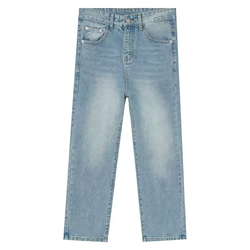 Washed Light Blue Straight Jeans